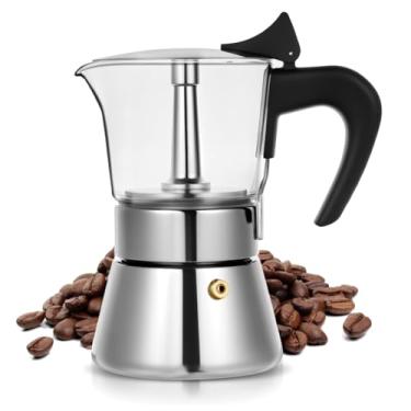Imagem de Suiitat Pote Moka de indução, 4 xícaras (201 g) com tampa de vidro de cristal e panela Moka de aço inoxidável, cafeteira de café expresso clássica, prata