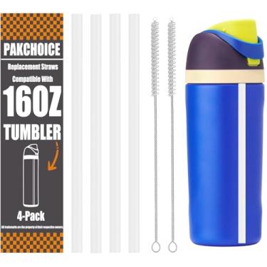 Imagem de 4 canudos de substituição para garrafa de água Owala de 473 ml, canudos de plástico reutilizáveis com 2 escovas de limpeza para copo de 473 ml, acessórios para garrafa esportiva, transparente