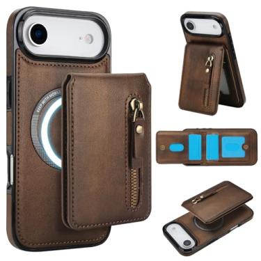 Imagem de DMaos Capa para iPhone Air com capa para cartão separável, compatível com Magsafe, suporte de cartão de identificação de couro PU, clássico para iPhoneAir 2025 de 6,5 polegadas - marrom