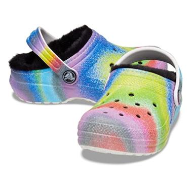 Imagem de Crocs Tamancos infantis clássicos revestidos com tie-dye marmorizado, Branco/Multi, 22