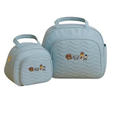 Imagem de Kit Bolsa e Frasqueira Bordada Enxoval Maternidade ARCA DE NOÉ (Azul Bebê)