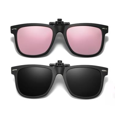 Imagem de Trysee Óculos de sol com clipe sobre óculos de grau para meninos e meninas de 6 a 12 anos polarizados, proteção UV400, flip up TS-CO-J31, D03 pacote com 2 (preto + preto/rosa), Medium