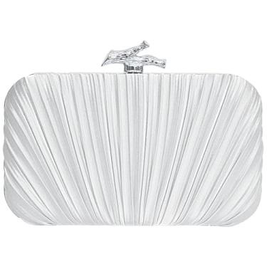 Imagem de BYWAUQI Bolsa clutch feminina para noite feminina bolsa formal de cetim com corrente removível para festa de casamento, Prata - 1