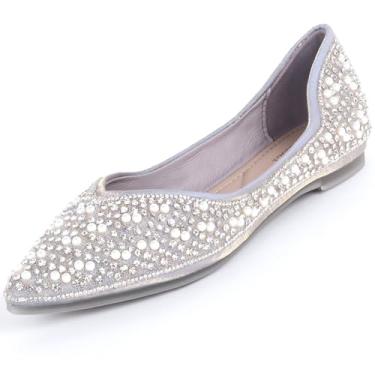 Imagem de YOYOCXH Sapatilhas femininas com strass pontiagudo pérola confortável macio casamento elegante bailarina elegante, Violeta, 36