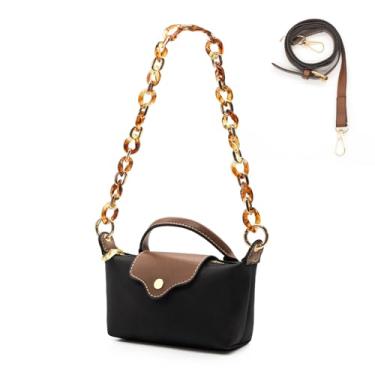 Imagem de Long Keeper Mini bolsa transversal feminina pequena de nylon colorida bolsa de ombro com alça superior bolsa clutch para telefone, Preta (com alça de acrílico)