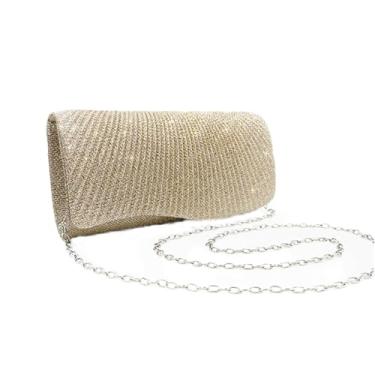 Imagem de Bolsa de jantar plissada moderna com glitter mini bolsa clutch chique bolsa de ombro corrente bolsa de ombro bolsa diagonal, Champanhe