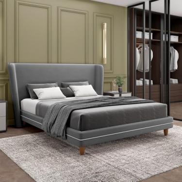 Imagem de Conjunto Cama com Cabeceira King Torres PÃ:copyright:s em Madeira Veludo Cinza G91 - Gran Belo