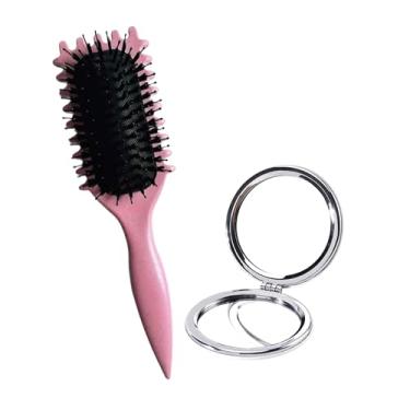 Imagem de Kit Escova Para Cabelos Cacheados Define Seus Cachos Com Perfeição Reduz Frizz e Desembaraça Com Espelho De Bolsa Curl Define (ROSA)
