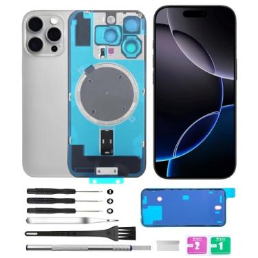 Imagem de Yuntunele Tampa traseira de vidro (inclui vidro de lente, suporte, ímã) Substituição compatível com iPhone 16 Pro Max Todas as operadoras com conjunto de ferramentas profissionais (cinza titânio)