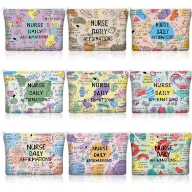 Imagem de Reginary 9 peças de enfermeira afirmações diárias bolsa de maquiagem natal enfermeira presente inspirador de enfermagem estudante de higiene pessoal bolsa de cosméticos essenciais de enfermagem para
