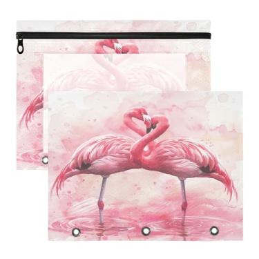 Imagem de SEHANY Pasta de lápis flamingo rosa com 3 anéis – Bolsa para documentos tamanho A4 com janela transparente para sala de aula, escritório, 2 peças