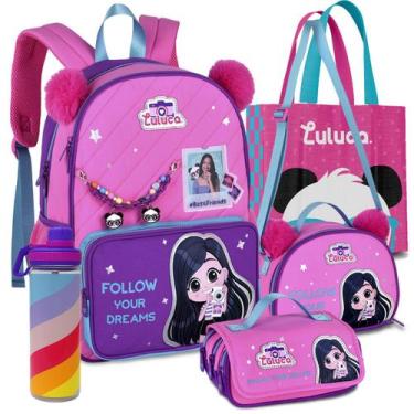 Imagem de Kit Mochila Luluca Escolar Lancheira e Estojo Meninas 2026, Rosa