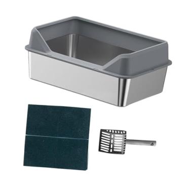 Imagem de Fenteer Caixas de areia para gatos semi-fechadas, portáteis, abertas, bandeja de areia para animais de estimação, gatinho, panela aberta, Cinza Escuro