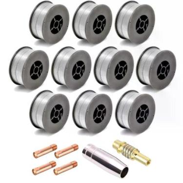 Imagem de Kit Mig 15ak - 10 Arames Solda Mig S/ Gás 0,8mm Galzer + 20 Bicos De C