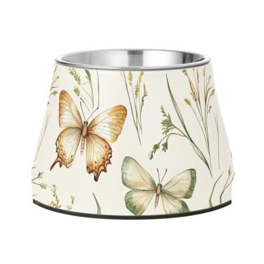 Imagem de SEHANY Tigelas de borboleta fofas para cães antiderrapantes de aço inoxidável com fundo de borracha para evitar tombamento, tigelas elevadas para comida e água quadriculadas para cães e gatos
