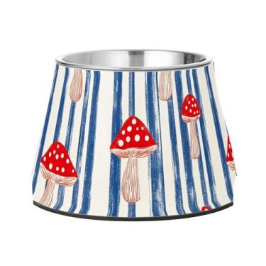 Imagem de SEHANY Tigelas para cães de ervas e cogumelos antiderrapante de aço inoxidável com fundo de borracha para evitar tombamento, tigelas elevadas para comida e água quadriculadas para cães e gatos