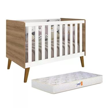 Imagem de Berço Retrô Ayla Branco Fosco-mezzo Fosco Com Colchão D18 De 10cm - Reller Móveis Branco Fosco-mezzo Fosco