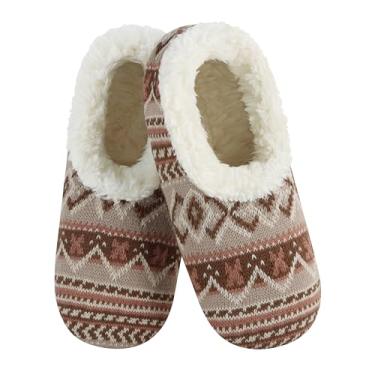 Imagem de Snoozies Meias femininas nórdicas aconchegantes de lã de ovelha antiderrapante, Marrom, Large