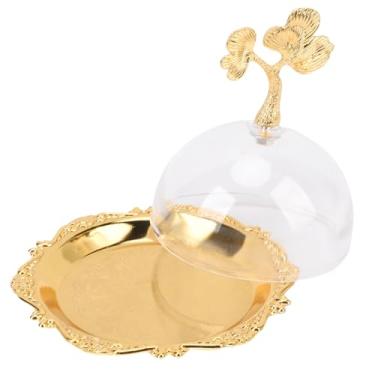 Imagem de Phefop Bandeja de Servir de Metal Com Tampa de Cúpula de Acrílico, Suporte de Exibição de Sobremesa de Liga de Zinco para Decoração de Casa de Festa, Lanches Elegantes, Prato de Doces Com Tampa
