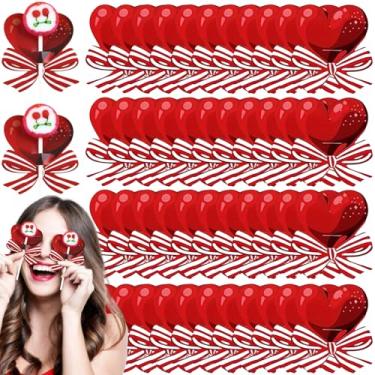 Imagem de 150 peças de decoração de cartão de papel pirulito de coração para o dia dos namorados, laço de coração vermelho amor suporte para cartão de doces pão de açúcar embalagem de presente decoração para