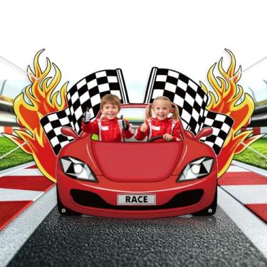 Imagem de WovWeave Banner de carro de corrida decoração de carro de corrida aniversário xadrez pano de fundo caminhão pendurado cabine de fotos adereços para presentes de Natal chá de bebê evento esportivo