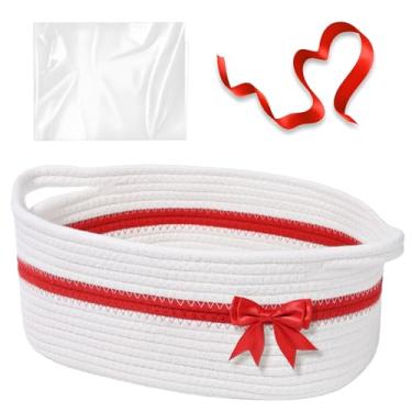 Imagem de Degeyoyo Cesta de presente com sacos de presente e fitas, pequenas cestas de tecido para presentes vazias, cesta de armazenamento com alças, 30,5 x 20,3 x 12,7 cm