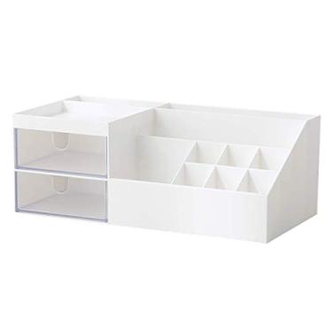 Imagem de Organizador de maquiagem com 10 compartimentos e 2 gavetas transparentes, organizador de mesa, organizador de penteadeira, organizador de cosméticos, caixa de armazenamento de mesa, mini armazenamento