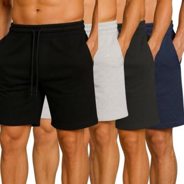 Imagem de Kit 4 Bermuda Short Moletom Masculino Academia Treino Casual - Ripoll,