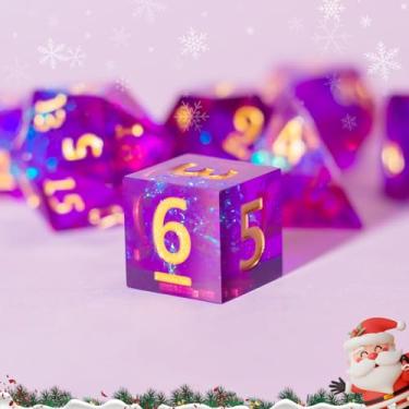 Imagem de Premium Resin DND Dice Set (Warlock) with Metal Box, 7 Pcs Sharp Edge Polyhedral Handmade Dice for Dungeons & Dragons RPG Game, Balance Weight Easy Read Number, for Dungeon Masters, Players & Starters