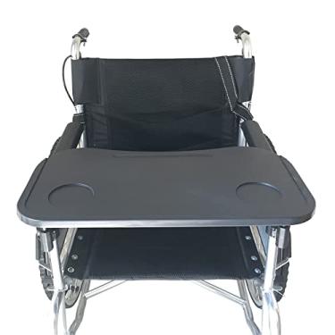 Imagem de YYBOES Mesa de bandeja de colo para cadeira de rodas com 2 suportes de copo, bandejas universais para cadeiras de rodas elétricas ou elétricas (Cor : Cinza) (preto)
