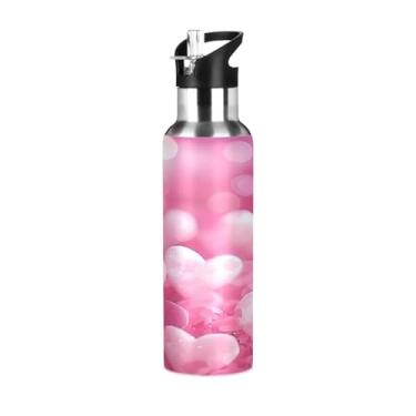 Imagem de Wassud Garrafa de água romântica amor garrafa de água esportiva de aço inoxidável com canudo garrafas de água isoladas copo portátil de viagem 947 ml