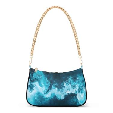 Imagem de CEBUGI Bolsas transversais femininas bolsa de ombro turquesa textura mármore bolsa elegante bolsa clutch com alça de corrente