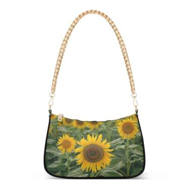 Imagem de CEBUGI Bolsas transversais femininas bolsa de ombro bolsa de mão de girassol elegante bolsa clutch com alça de corrente