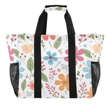 Imagem de Wassud Lindas bolsas de compras reutilizáveis com flores de desenho animado, grande, impermeável, organizador de lona para praia, piquenique, lavanderia, viagem