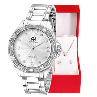 Imagem de Relógio Champion Ana Hickmann Analógico Prata Cristais AH28946Q Colar 