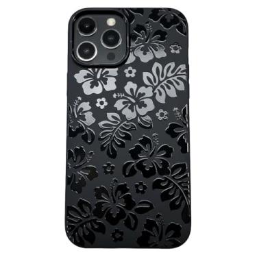 Imagem de Cavka Capa preta compatível com - iPhone 15 Pro - estampa de flores tropicais acabamento fosco proteção TPU borracha silicone slim fit capa floral havaiana à prova de choque verão padrão feminino
