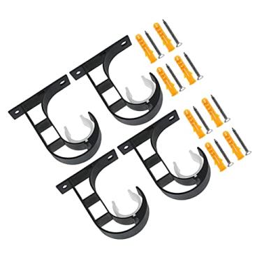 Imagem de aqxreight 4 Conjuntos de Suporte de Haste de Cortina, Liga de Alumínio Espessada, Pulverização de Tinta Preta, Prevenção de Ferrugem, Gancho de Fixação de Haste de Cortina na Parede, de Instalação