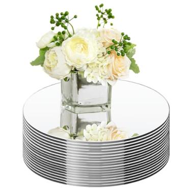 Imagem de Pacote com 17 espelhos redondos para centros de mesa, peças centrais de espelho circular para mesas, placa de vela sem vidro, azulejos espelhados para centros de mesa, decoração de mesa de Natal