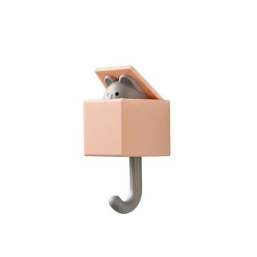 Imagem de Ganchos de parede com desenho de gato fofo, à prova d'água e sem costura, cabides decorativos para quarto, sala de estar - laranja em forma de rato pequeno