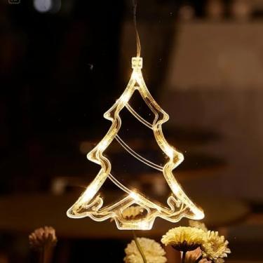 Imagem de Cordão de luzes em forma de árvore de Natal, cordão de luzes LED de Natal, decorações de cortina de Natal para festas (bateria não incluída)