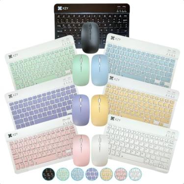 Imagem de Kit Teclado E Mouse Sem Fio Bluetooth Colorido Compativel com Tablet Computador Ipad (Preto)