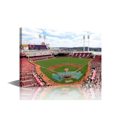 Imagem de TUMOVO Pinturas de parede do horizonte do estádio de beisebol para sala de estar Great American Ballpark Pictures Print on Canvas Wall Art Men Boys Bedroom Wall Decor Office Wall Art Framed Ready to