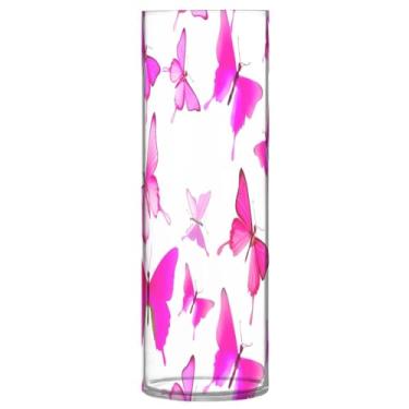 Imagem de JUZIHAI Vaso de flores com estampa de borboleta rosa 9,9 cm x 30 cm de cilindro de plástico moderno para decoração de casa de centro de mesa de casamento