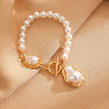 Imagem de Pulseira de pérolas douradas para mulheres, joias elegantes, presentes, amizade, Natal, dia dos namorados, Medium, Latão, Sem Pedra Preciosa