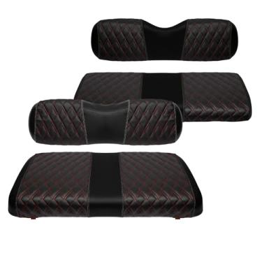 Imagem de SHUNCHENXIANG Kit de capas de assento de diamante para carrinho de golfe 4 peças, serve para EZGO TXT 1994-2013 capa de assento de vinil para carrinho de golfe (costura preta, sem grampeador, fácil de