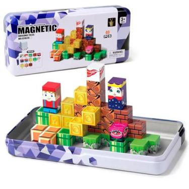 Imagem de Brinquedo Cubos Bloco Magnetico Estojo Metal Crafts 40 pçs COR:MULTICO