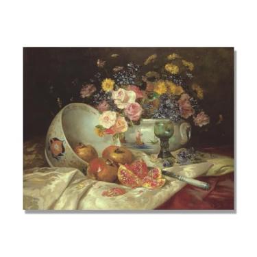 Imagem de NHLDZYH Flores clássicas ainda vida em tela retro buquê de flores pinturas estilo country decoração de parede para cozinha e sala de estar. A28. 50 x 65 cm apenas tela