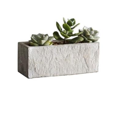 Imagem de hezhuhe2258 macetas para plantas, vaso de flores retangulares com faixa de pedra, com orifícios de drenagem, planta de cimento, para quarto, peitoril da janela, jardim (3 tamanhos) para casa de jardim