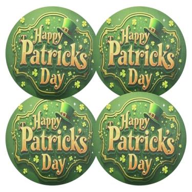 Imagem de Jogo americano verde do dia de São Patrício, conjunto de 4 tapetes de mesa redondos de PVC, tapetes de mesa de cozinha de 38 cm resistentes ao calor para festa de Natal