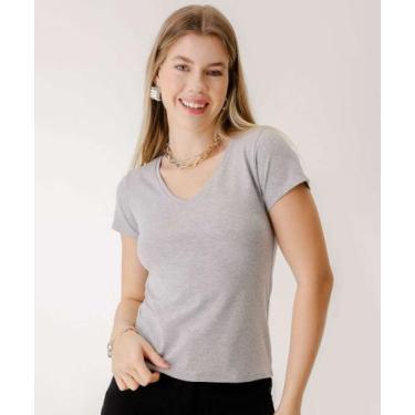 Imagem de Blusa Feminina Cotton Mescla Manga Curta Marisa Cinza-80036, Cinza, G